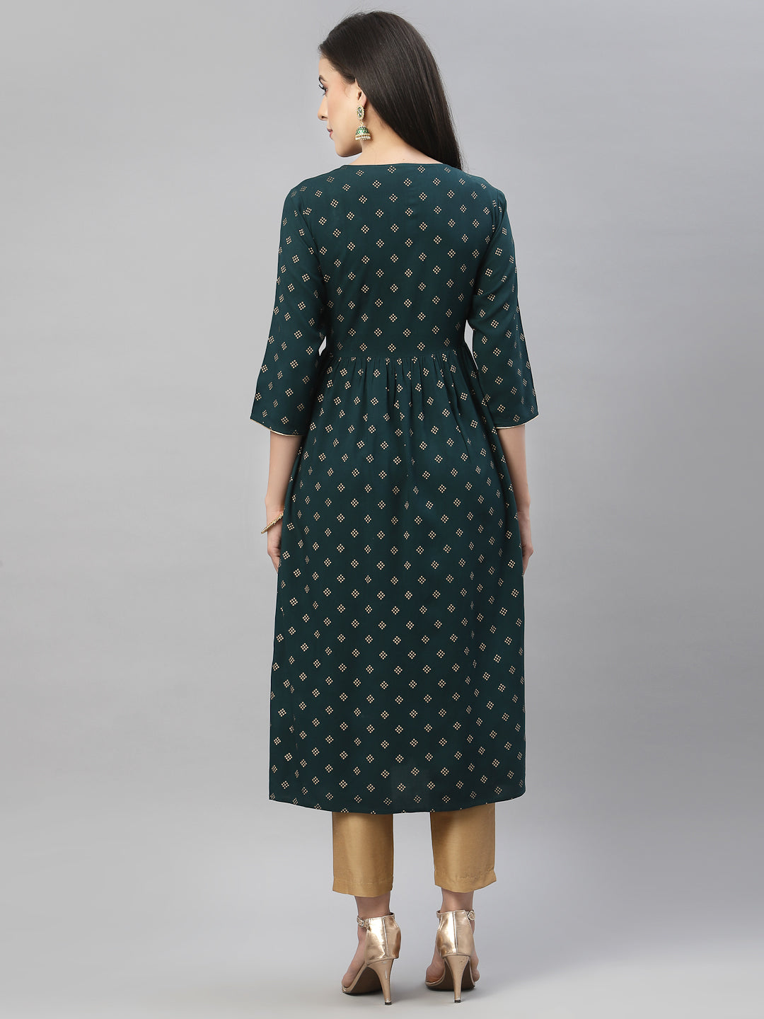 Green Rayon Festive Wear Embroidered Flared Kurta