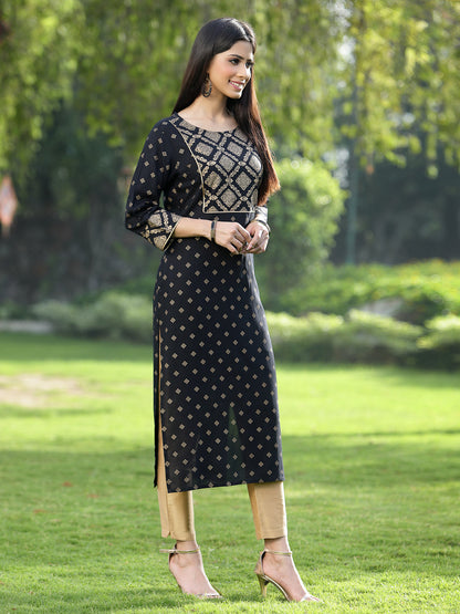 Black Rayon Festive Wear Embroidered Flared Kurta