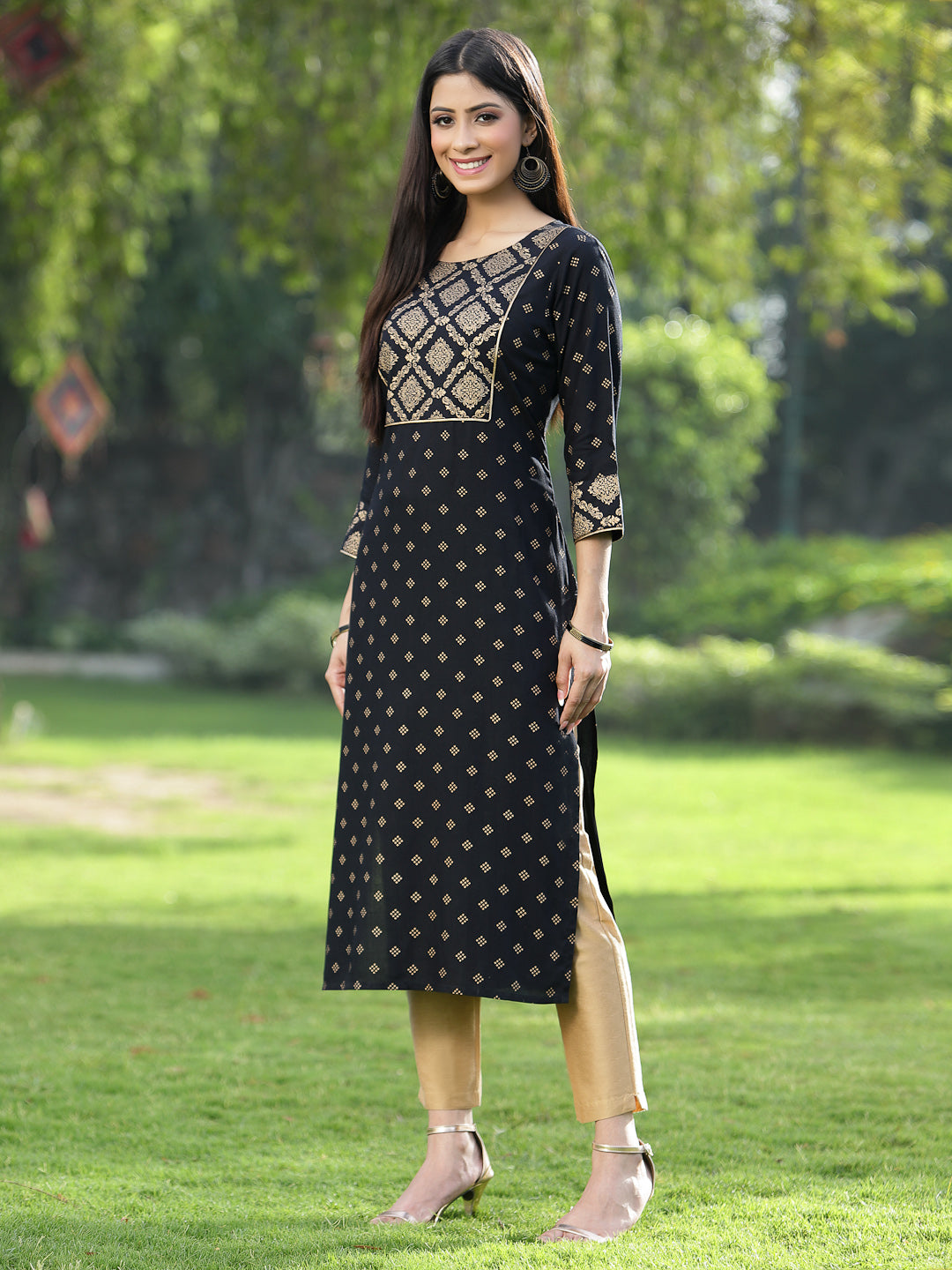 Black Rayon Festive Wear Embroidered Flared Kurta