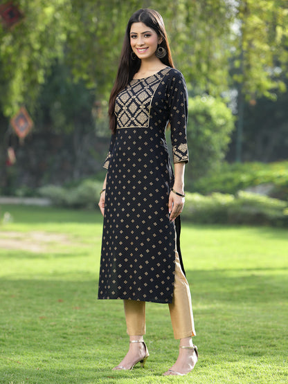 Black Rayon Festive Wear Embroidered Flared Kurta