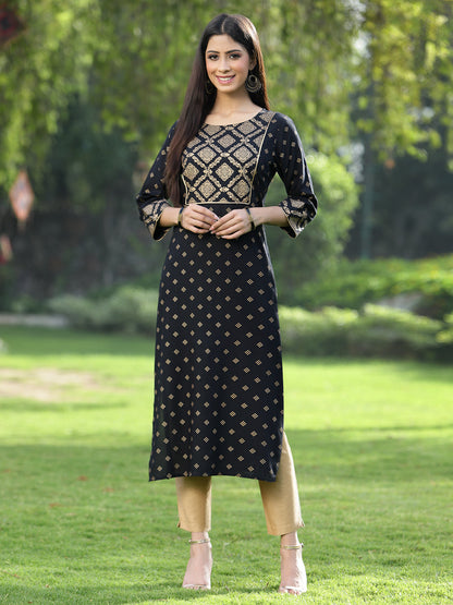 Black Rayon Festive Wear Embroidered Flared Kurta