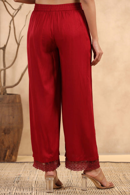Maroon Rayon Straight Solid Palazzo