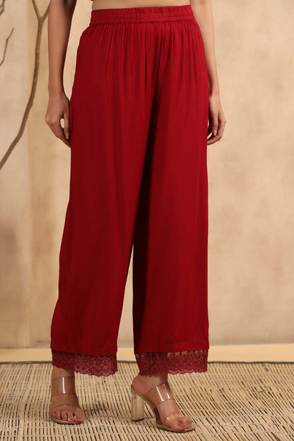 Maroon Rayon Straight Solid Palazzo