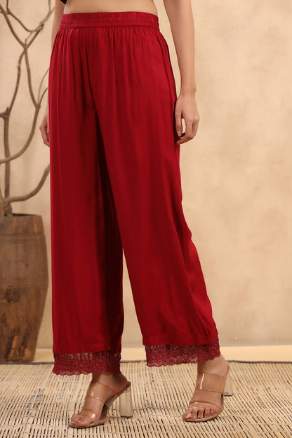 Maroon Rayon Straight Solid Palazzo