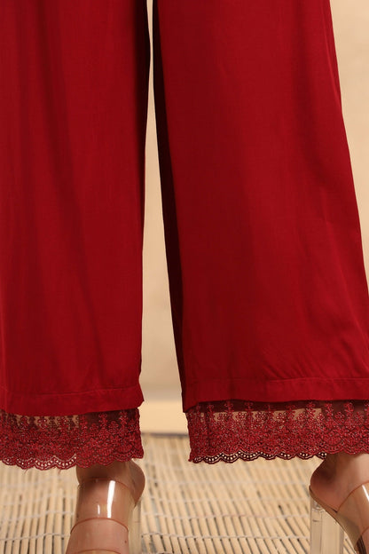 Maroon Rayon Straight Solid Palazzo