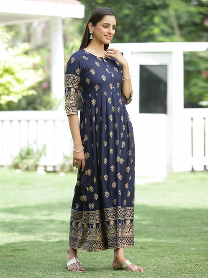 Indigo Rayon Festive Dress