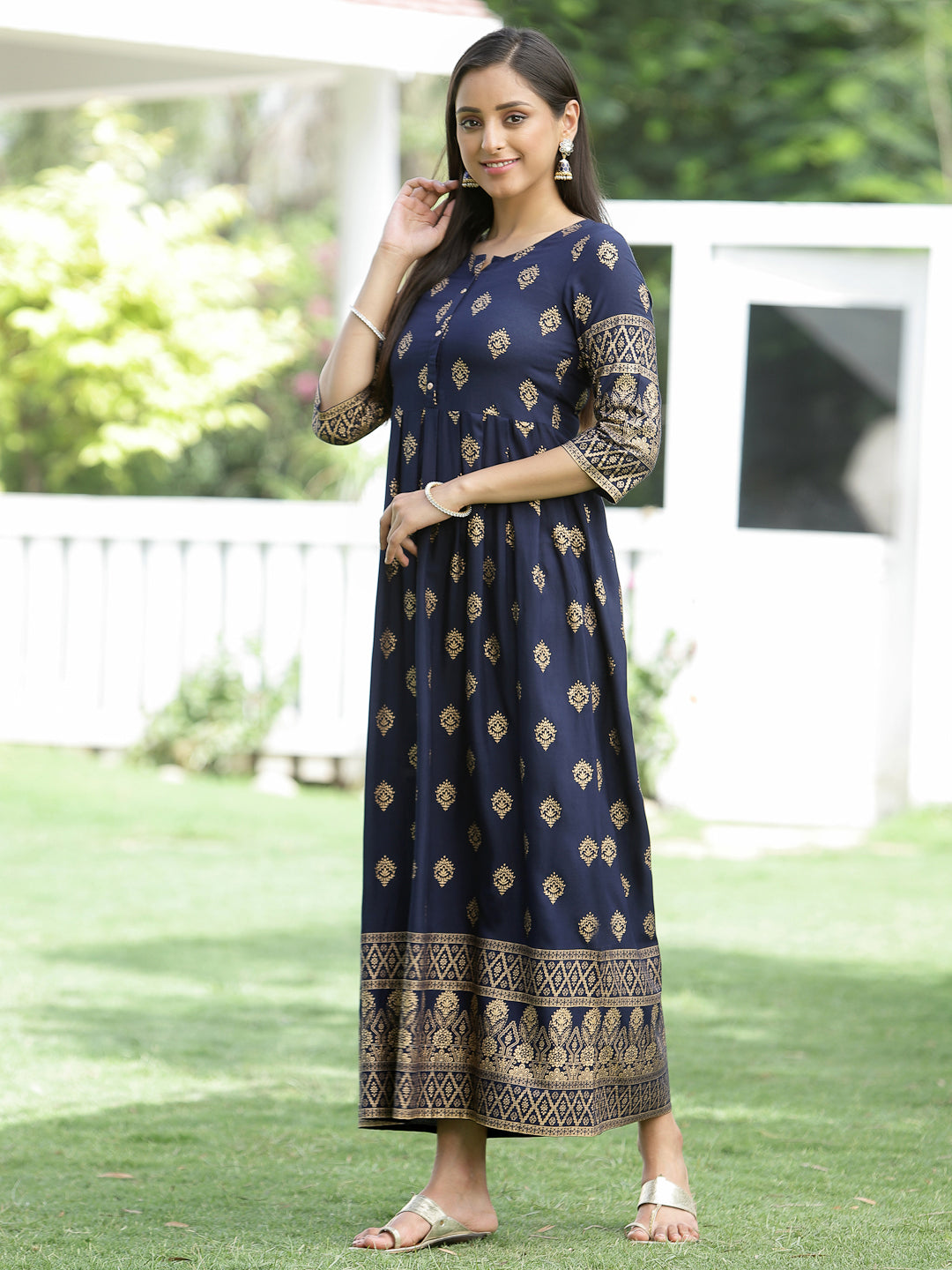 Indigo Rayon Festive Dress