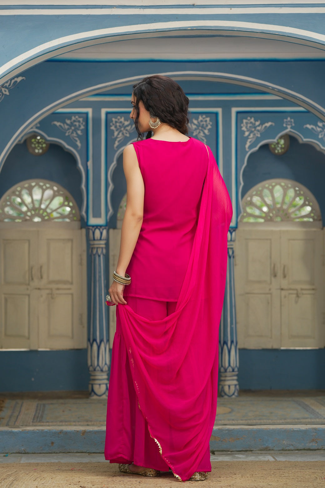 FUCHSIA GEORGETTE GEORGETTE NAZNIN CHIFFON FESTIVE EMBROIDERED STRAIGHT SKD FOR WOMEN