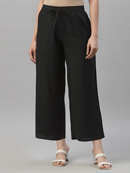 Black Rayon Straight Solid Pant/Slim Pant