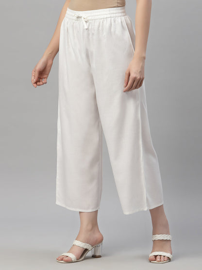 White Rayon Straight Solid Pant/Slim Pant
