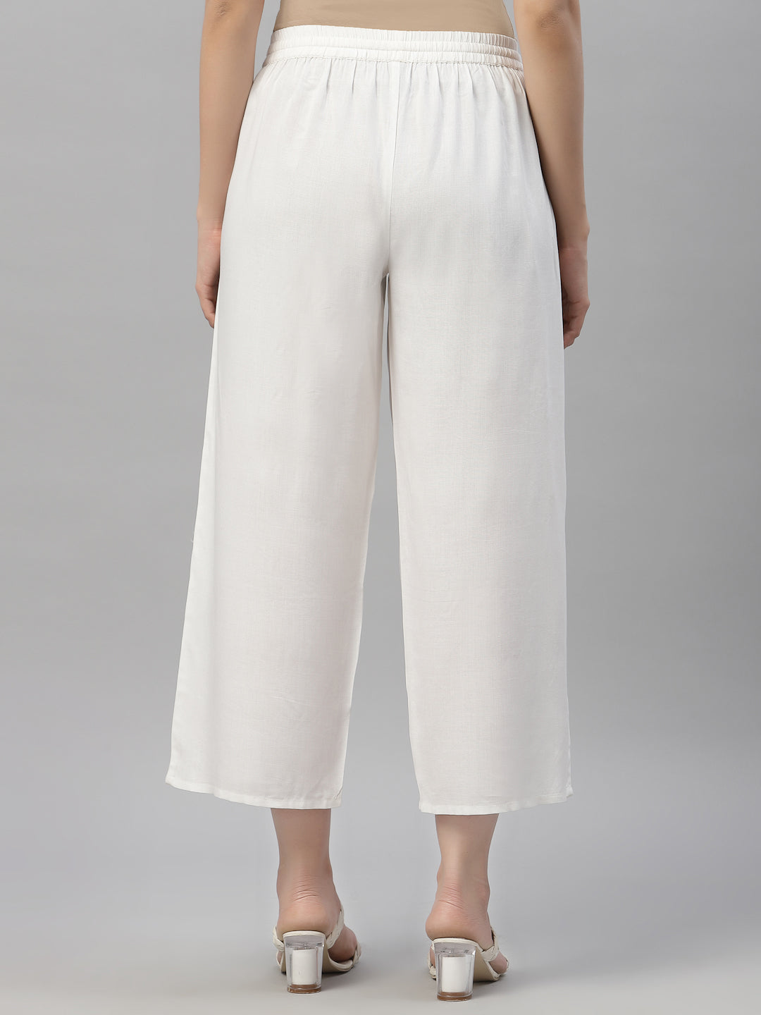 White Rayon Straight Solid Pant/Slim Pant