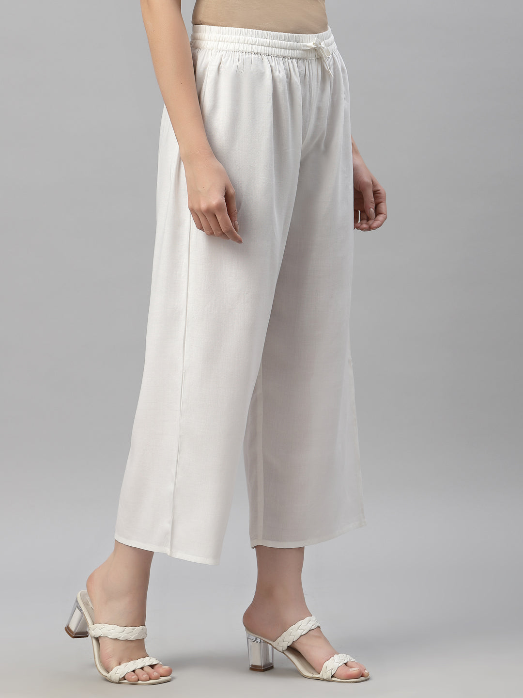 White Rayon Straight Solid Pant/Slim Pant