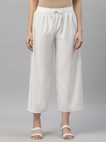 White Rayon Straight Solid Pant/Slim Pant