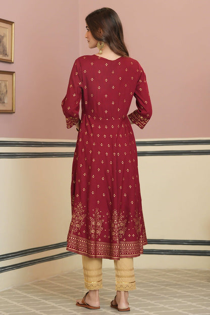 Maroon Rayon Festive Kurta