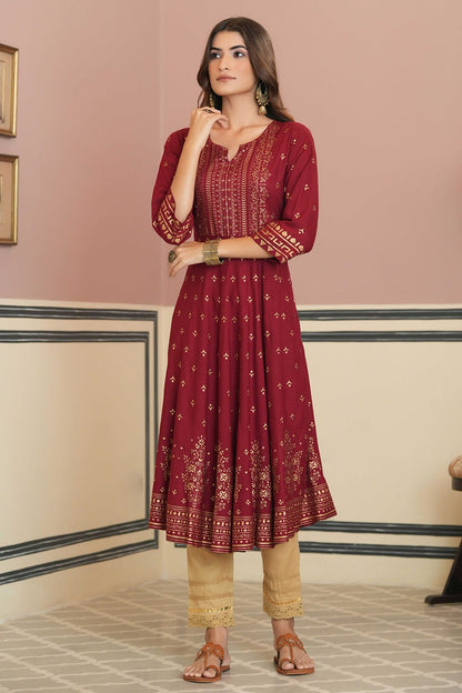 Maroon Rayon Festive Kurta