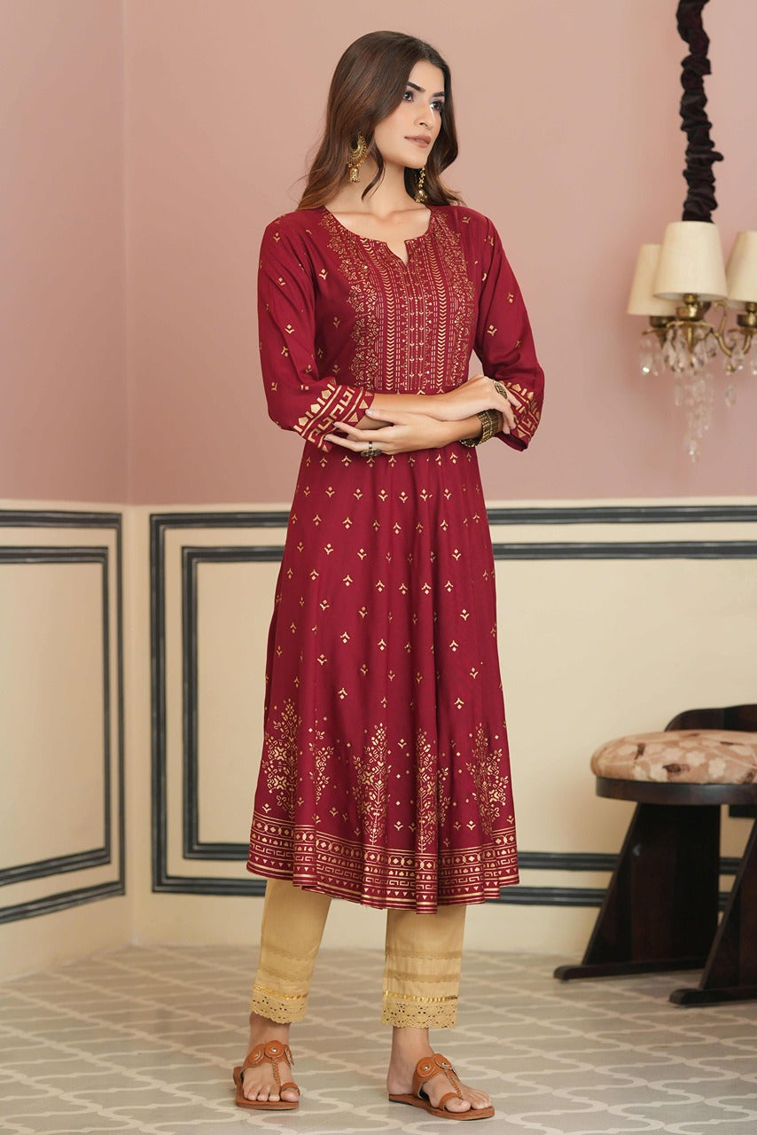 Maroon Rayon Festive Kurta