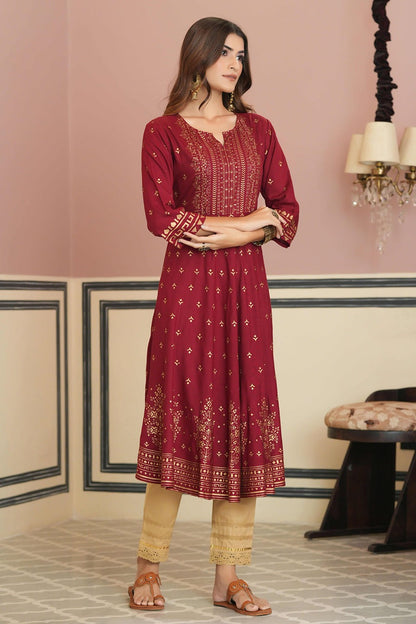 Maroon Rayon Festive Kurta