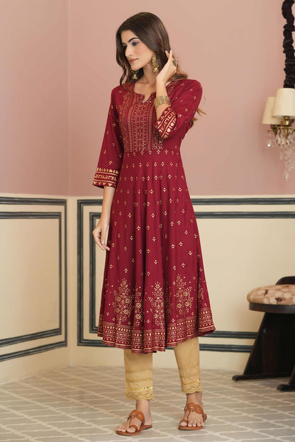 Maroon Rayon Festive Kurta