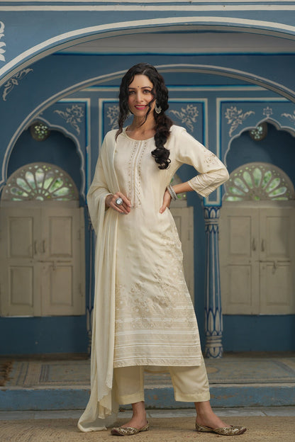 Beige Shantoon Festive Printed Straight Skd