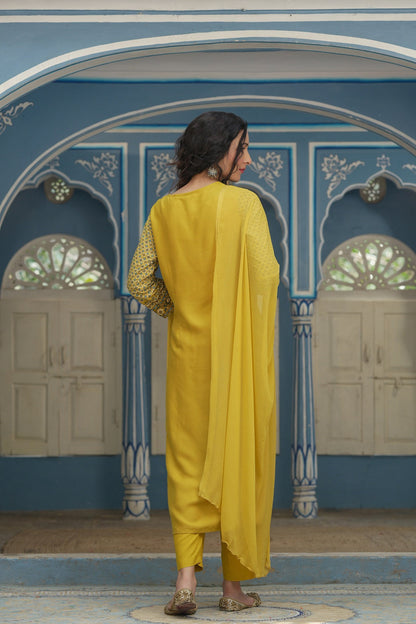 Mustard Rayon Festive Printed Straight Skd