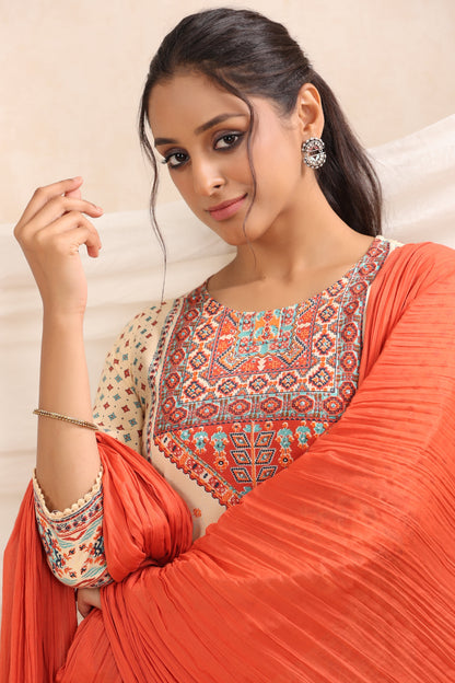 Off - White Rayon Festive Printed A-Line Skd