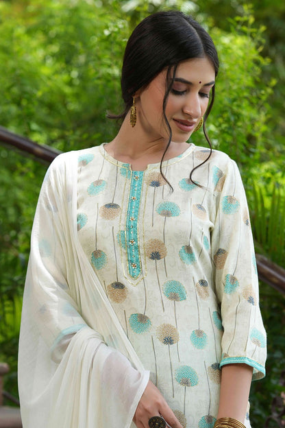 Sky blue Rayon Casual Wear Printed Straight Kurta Pant Dupatta Set