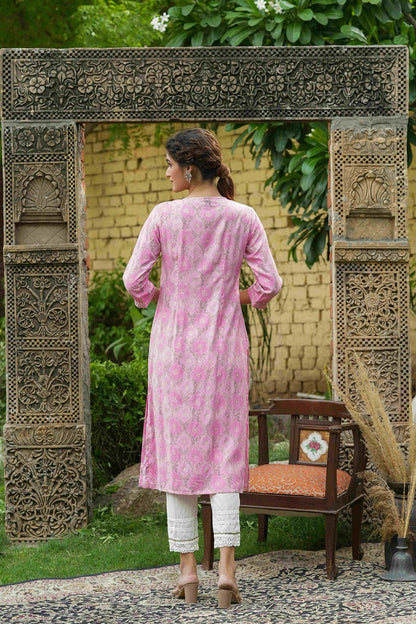 Pink Muslin Festive Wear Mirror Work Straight Kurta
