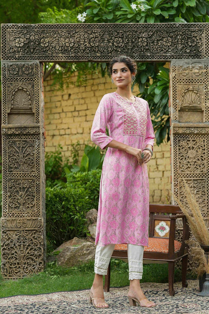 Pink Muslin Festive Wear Mirror Work Straight Kurta