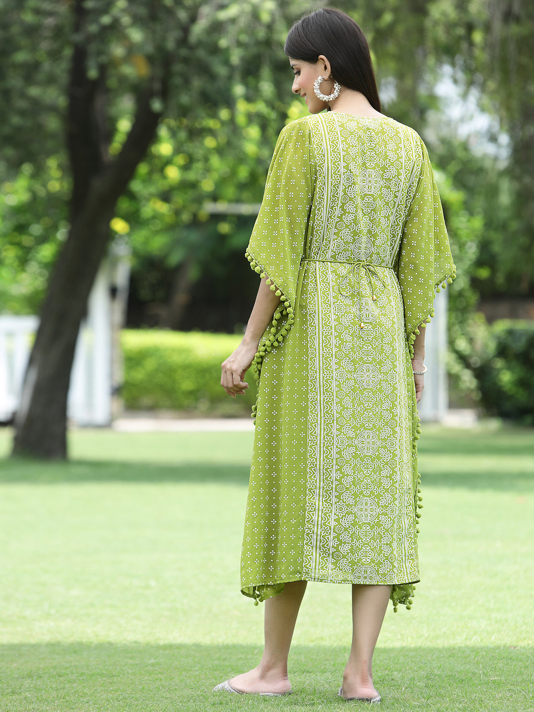 Green Georgette Festive Bandhej Printed Straight Kaftan