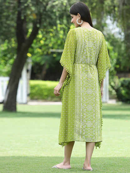 Green Georgette Festive Bandhej Printed Straight Kaftan