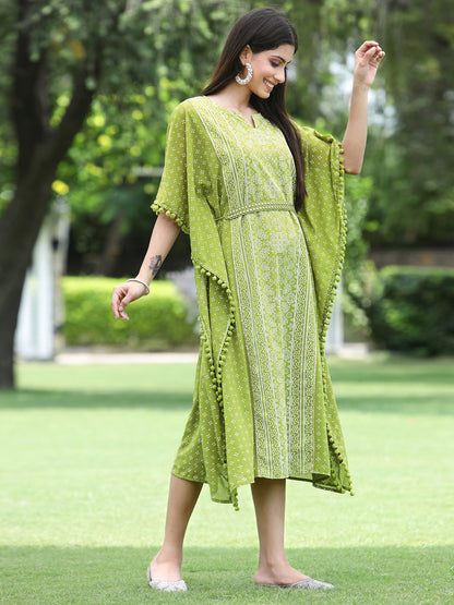 Green Georgette Festive Bandhej Printed Straight Kaftan