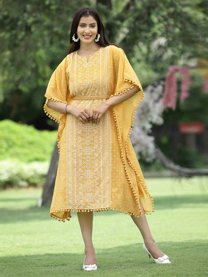 Mustard Georgette Festive Bandhej Printed Straight Kaftan