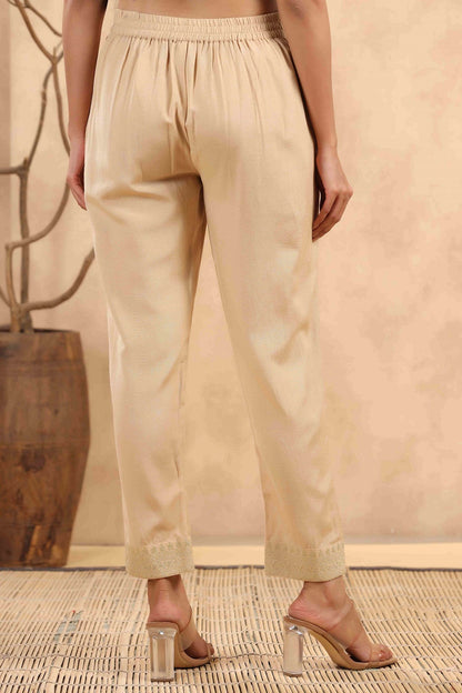Gold Rayon Casual Wear Solid Straight Pants