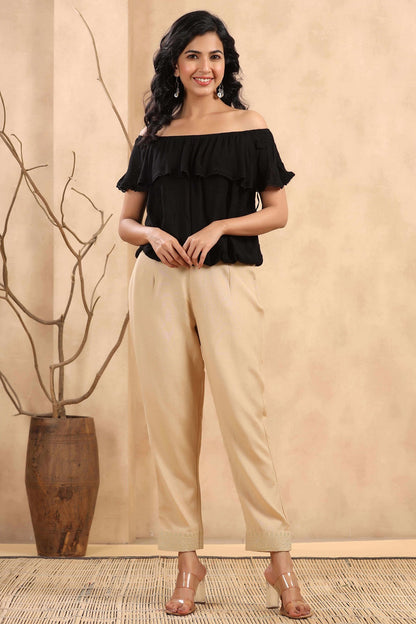 Gold Rayon Casual Wear Solid Straight Pants