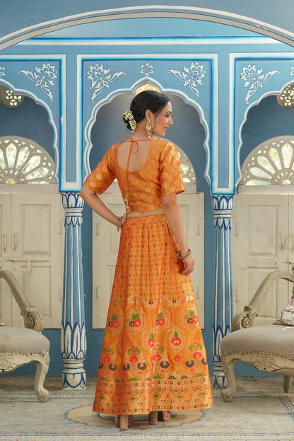 Mustared Printed Brocade Festive Wear Lehenga Choli Sets