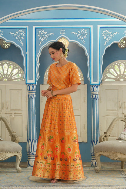 Mustared Printed Brocade Festive Wear Lehenga Choli Sets