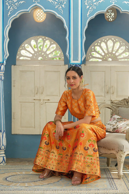 Mustared Printed Brocade Festive Wear Lehenga Choli Sets