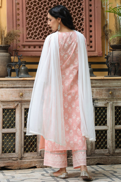 Peach  Printed Straight Kurta Sets