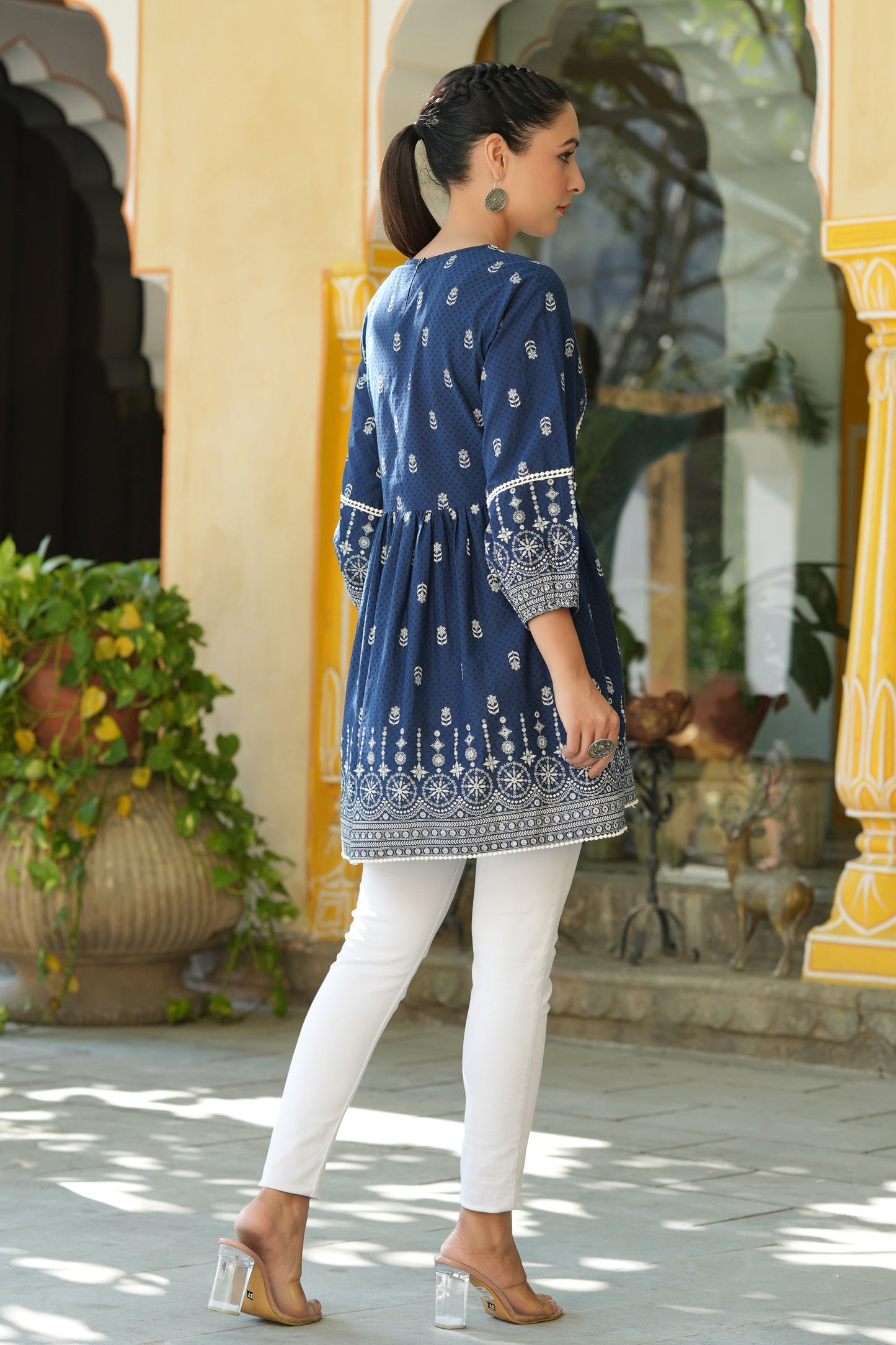 Indigo Cambric Placement Printed Tunic