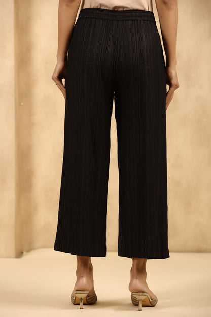 Black Rayon Gold Printed Wide Leg Palazzo