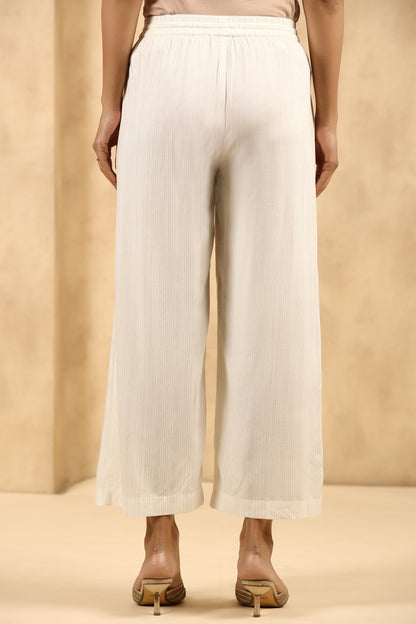 Off-White Rayon Gold Printed Wide Leg Palazzo