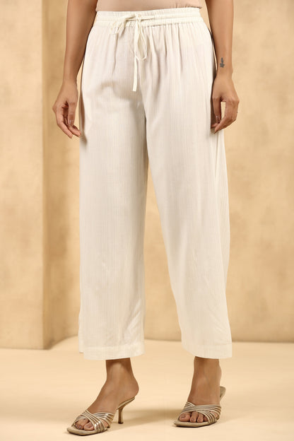 Off-White Rayon Gold Printed Wide Leg Palazzo