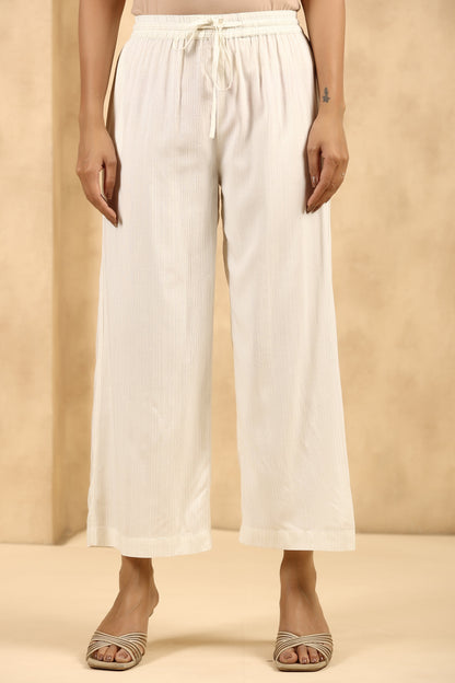 Off-White Rayon Gold Printed Wide Leg Palazzo