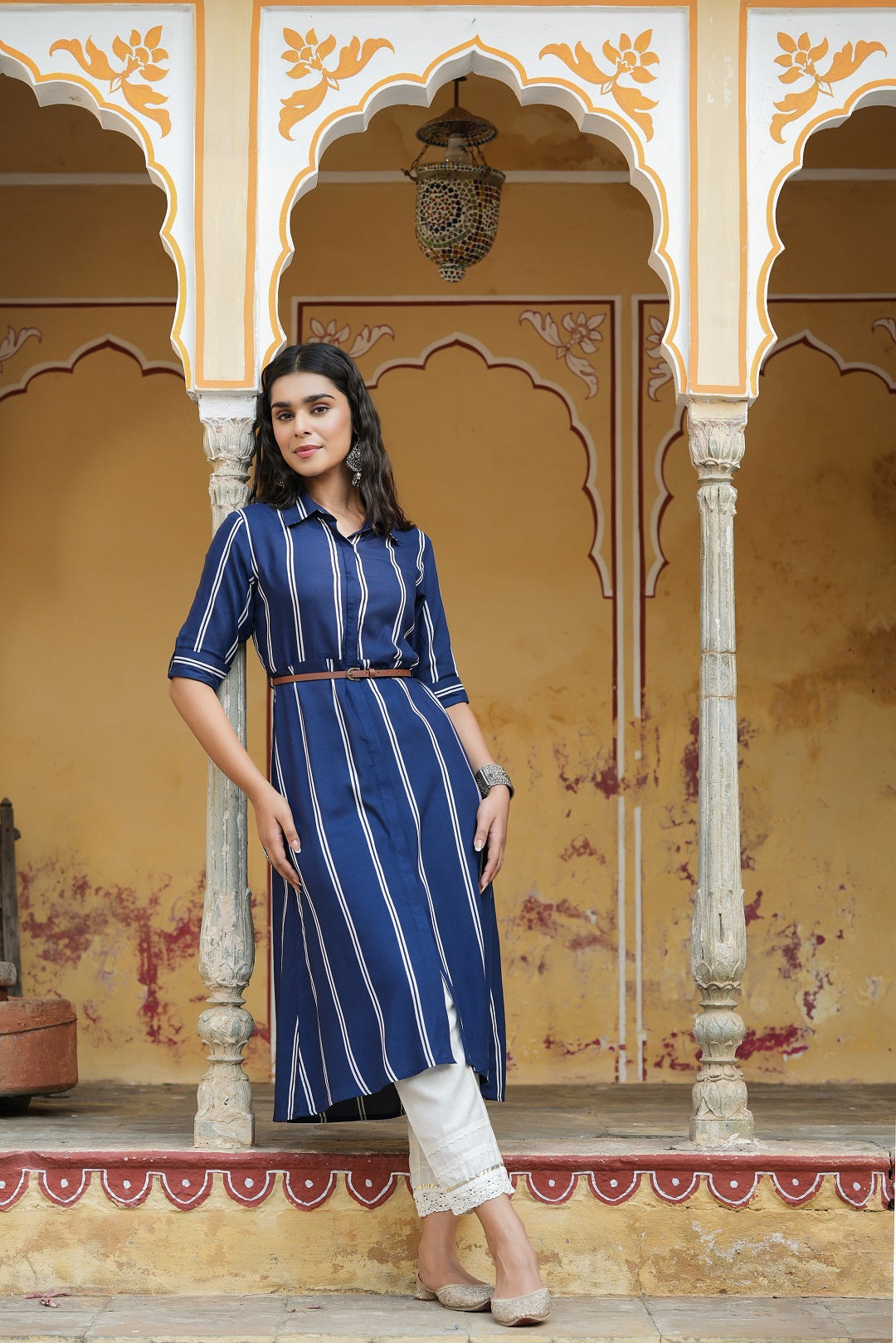 Navy Rayon Staple Printed A-Line Dress