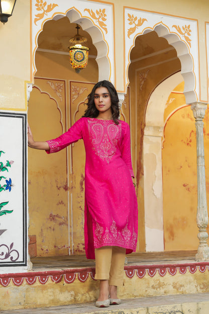 Fuchsia Shanton Printed Straight Kurta