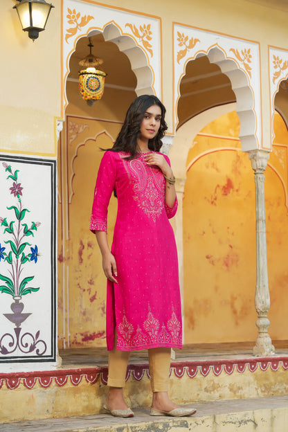 Fuchsia Shanton Printed Straight Kurta