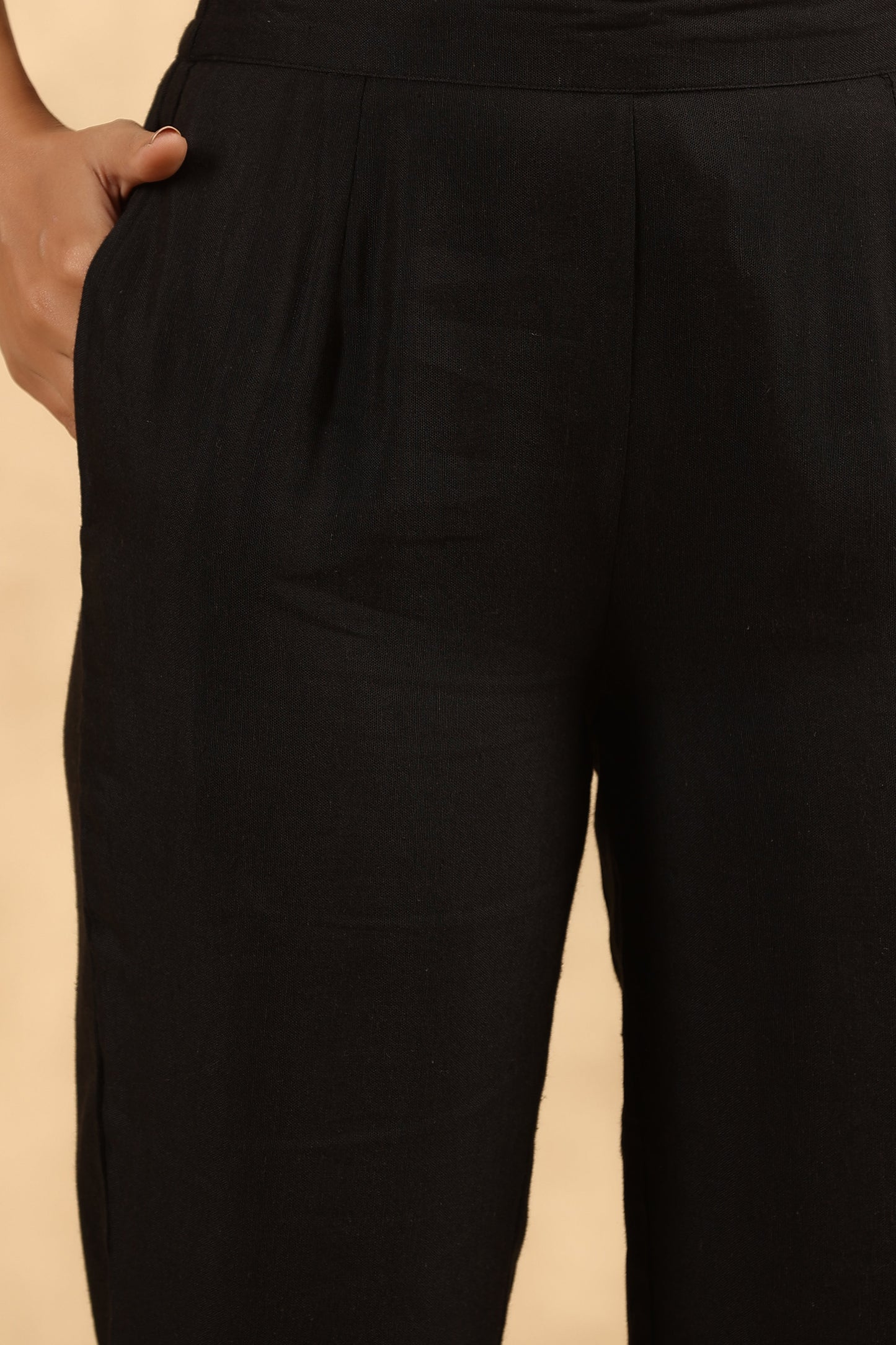Black Rayon Flex Solid Straight Pant