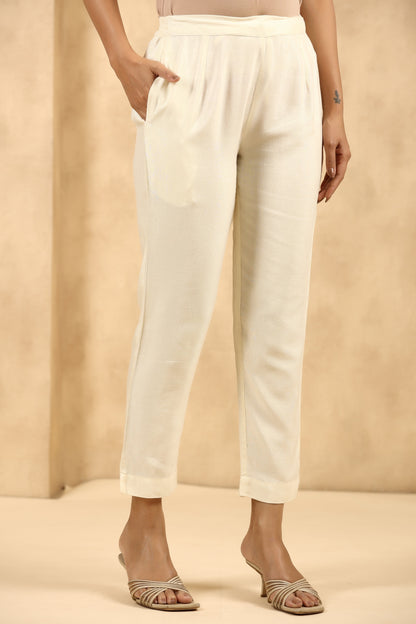 Ivory Rayon Flex Solid Straight Pant
