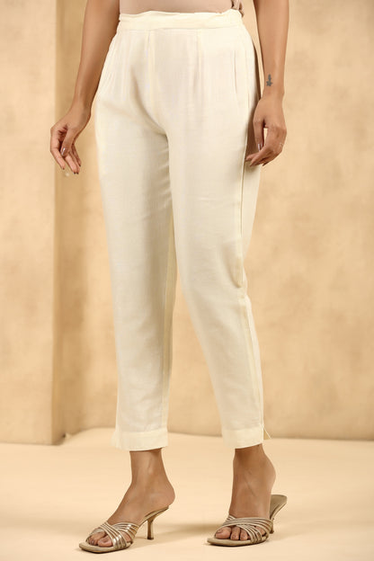 Ivory Rayon Flex Solid Straight Pant
