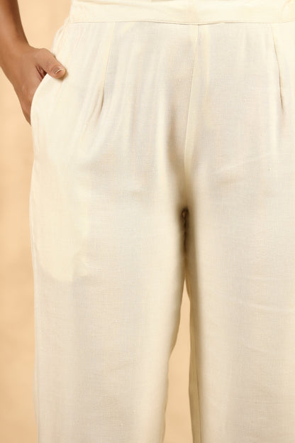 Ivory Rayon Flex Solid Straight Pant